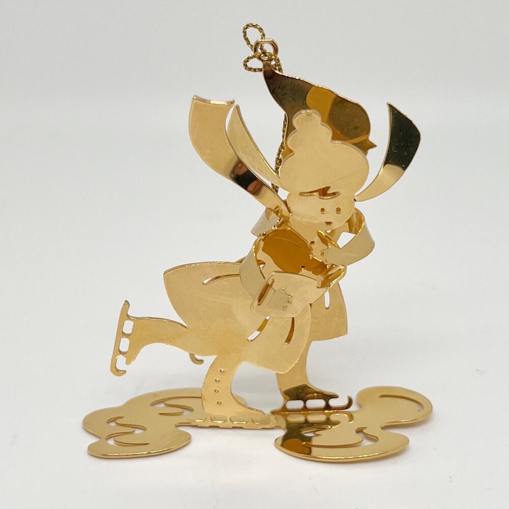 1983 Annual Danbury Mint Gold Plated Christmas Tree Ornament Ice Skaters